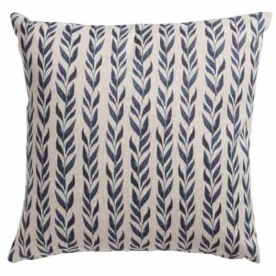 Linden Leaf Stripe Linen Blend Cushion in Indigo Blue