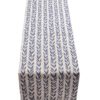 Linden Leaf Stripe Linen Blend Table Runner in Indigo Blue
