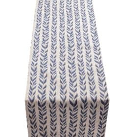 Linden Leaf Stripe Linen Blend Table Runner in Indigo Blue