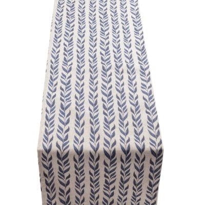 Linden Leaf Stripe Linen Blend Table Runner in Indigo Blue