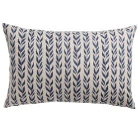 Linden Leaf Stripe Linen Blend XL Rectangular Cushion in Indigo Blue