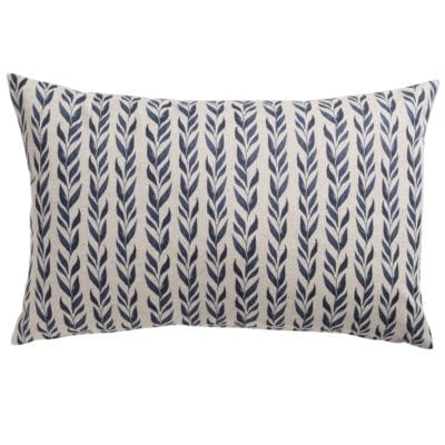 Linden Leaf Stripe Linen Blend XL Rectangular Cushion in Indigo Blue