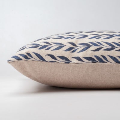 Linden Leaf Stripe Linen Blend XL Rectangular Cushion in Indigo Blue