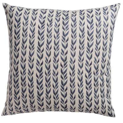 Linden Leaf Stripe Linen Blend Extra-Large Cushion in Indigo Blue