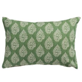 Linden Leaf Linen Blend Paisley Motif Boudoir Cushion in Fern Green