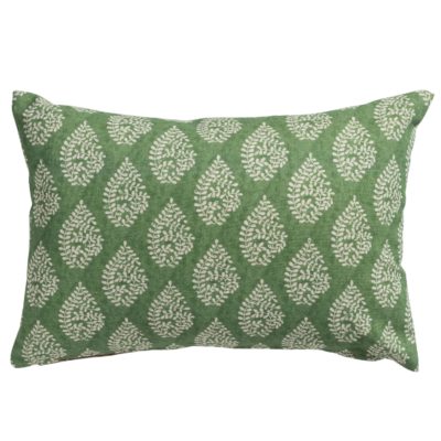 Linden Leaf Linen Blend Paisley Motif Boudoir Cushion in Fern Green