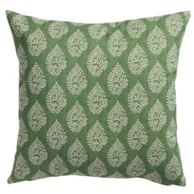 Linden Leaf Linen Blend Paisley Motif Cushion in Fern Green