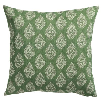 Linden Leaf Linen Blend Paisley Motif Cushion in Fern Green