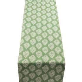 Linden Leaf Linen Blend Paisley Motif Table Runner in Fern Green