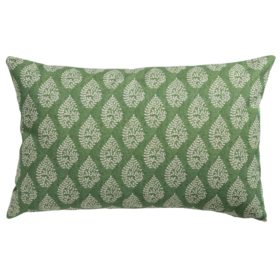 Linden Leaf Linen Blend Paisley Motif XL Rectangular Cushion in Fern Green