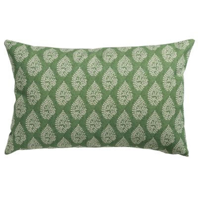 Linden Leaf Linen Blend Paisley Motif XL Rectangular Cushion in Fern Green