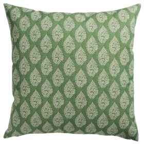 Linden Leaf Linen Blend Paisley Motif Extra-Large Cushion in Fern Green