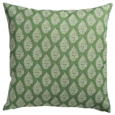 Linden Leaf Linen Blend Paisley Motif Extra-Large Cushion in Fern Green