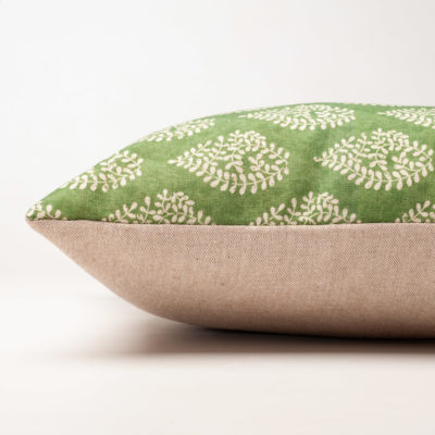Linden Leaf Linen Blend Paisley Motif Extra-Large Cushion in Fern Green