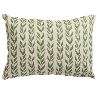 Linden Leaf Stripe Linen Blend Boudoir Cushion in Fern Green