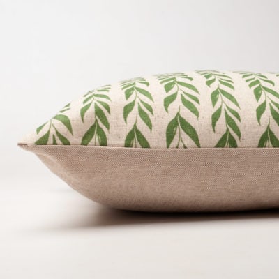 Linden Leaf Stripe Linen Blend Boudoir Cushion in Fern Green