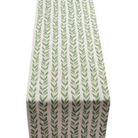 Linden Leaf Stripe Linen Blend Table Runner in Fern Green
