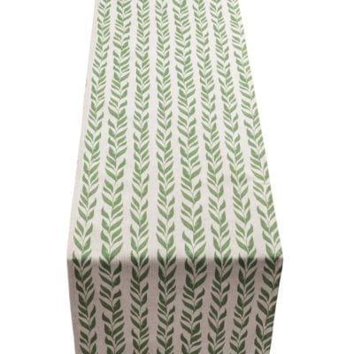 Linden Leaf Stripe Linen Blend Table Runner in Fern Green