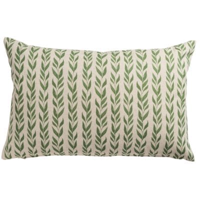 Linden Leaf Stripe Linen Blend XL Rectangular Cushion in Fern Green