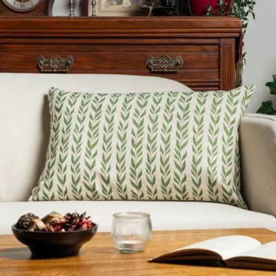 Linden Leaf Stripe Linen Blend XL Rectangular Cushion in Fern Green