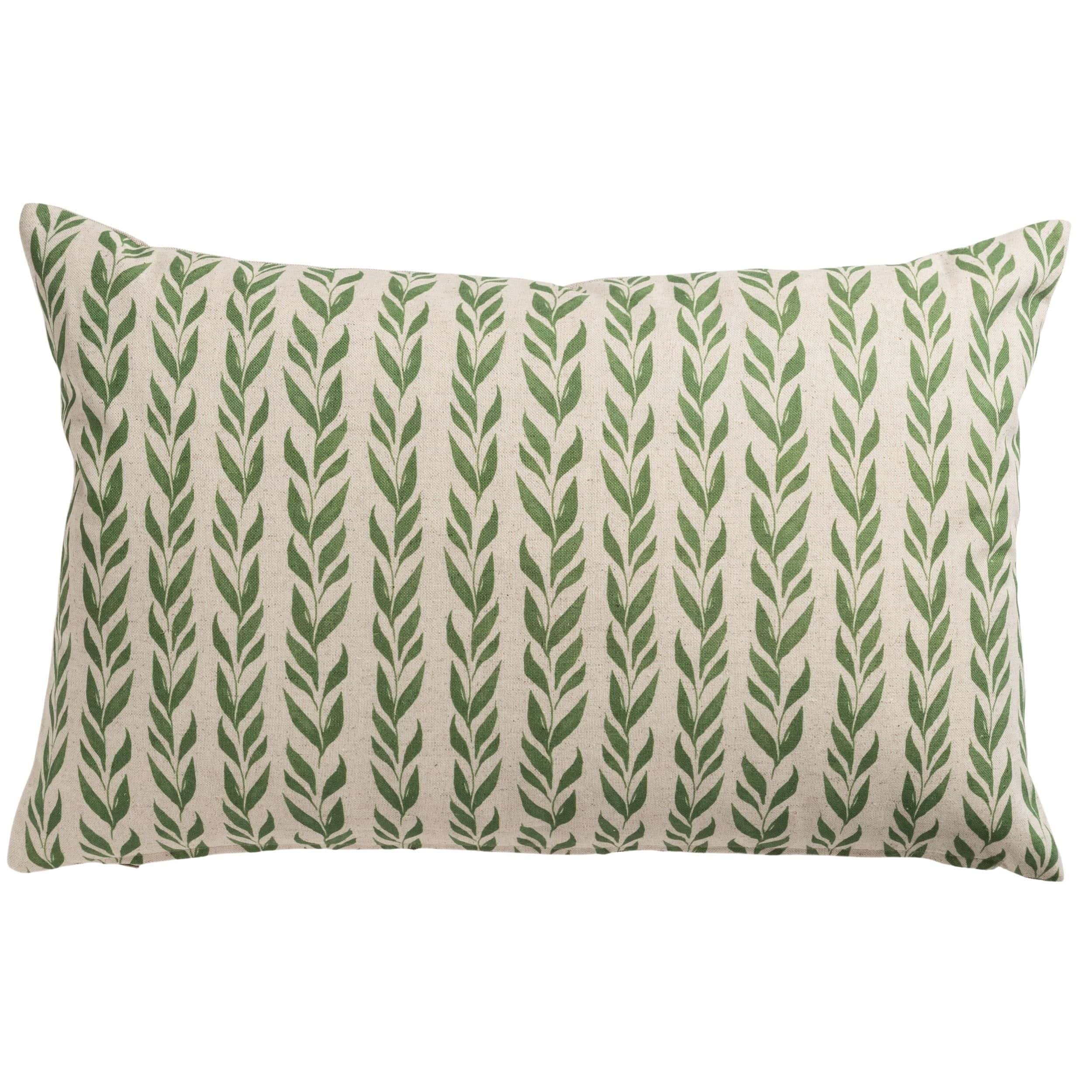Linden Leaf Stripe Linen Blend XL Rectangular Cushion in Fern Green