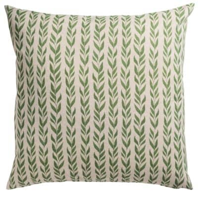 Linden Leaf Stripe Linen Blend Extra-Large Cushion in Fern Green