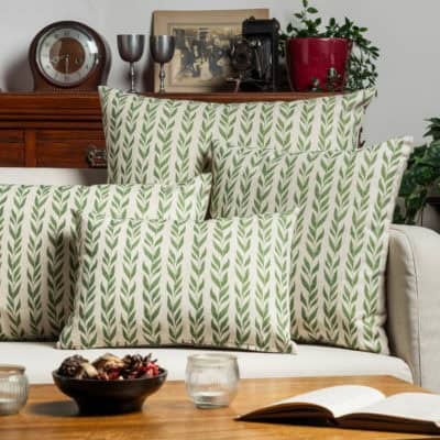 Linden Leaf Stripe Linen Blend Extra-Large Cushion in Fern Green