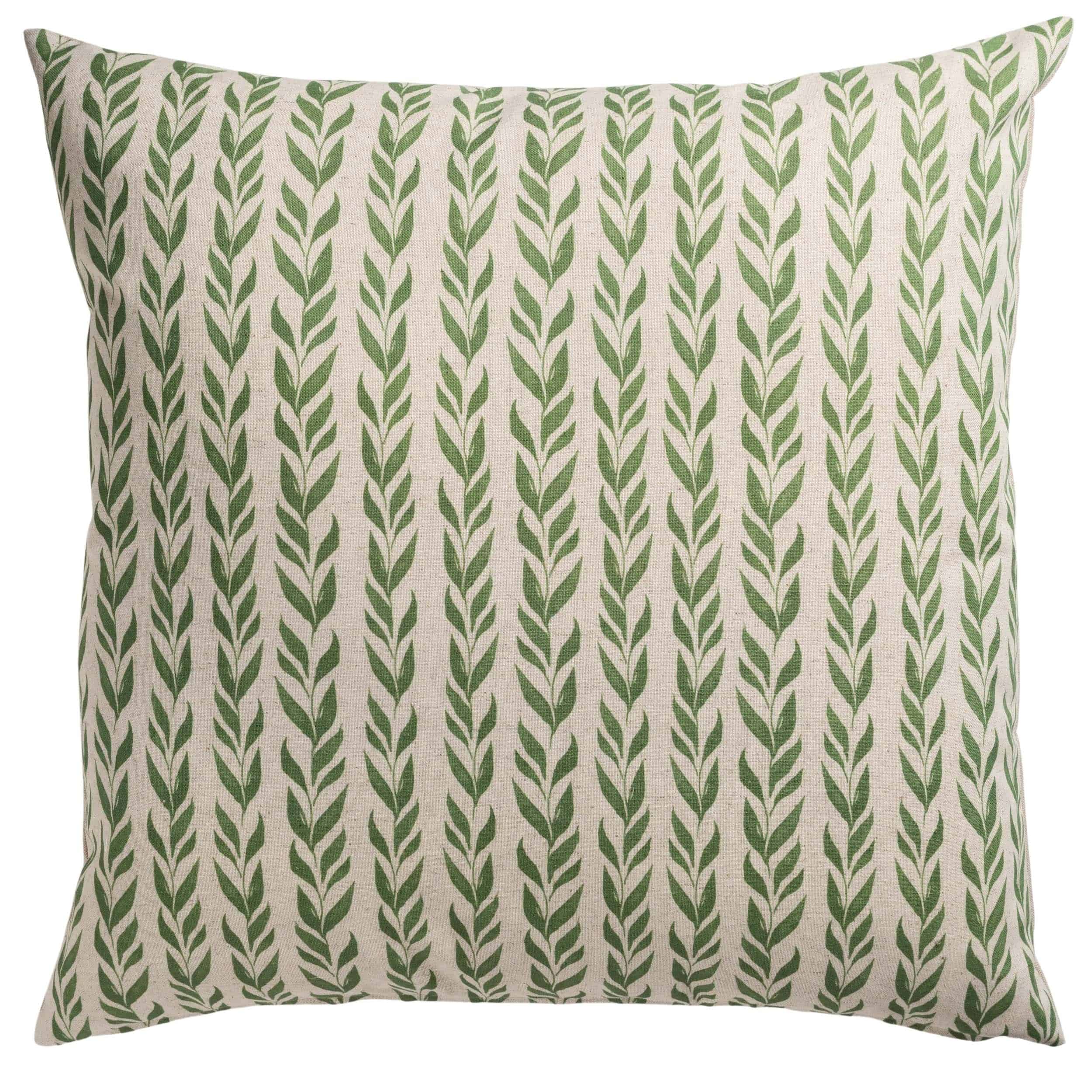 Linden Leaf Stripe Linen Blend Extra-Large Cushion in Fern Green