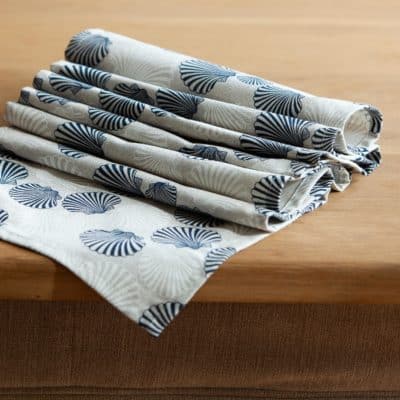 Linen Sea Shells Table Runner in Blue