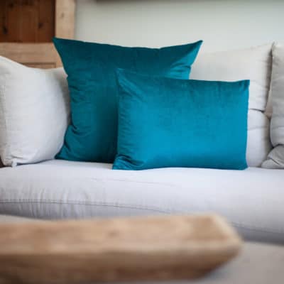 Bella Plain Velvet Cushion in Teal Blue