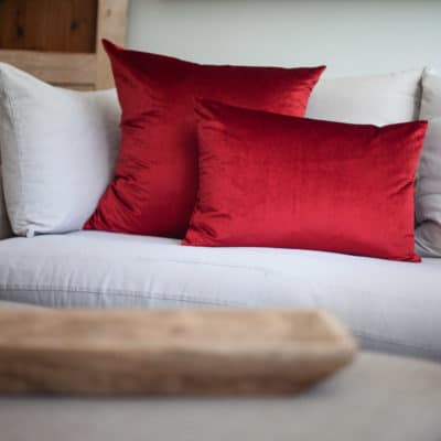 Bella Plain Velvet Cushion in Red