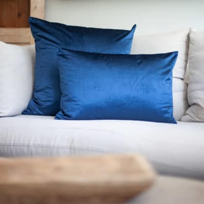 Bella Plain Velvet Cushion in Navy Blue