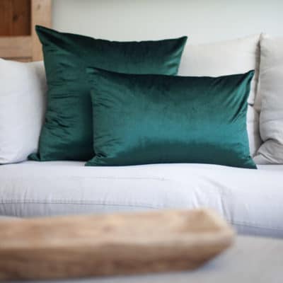 Bella Plain Velvet Cushion in Green