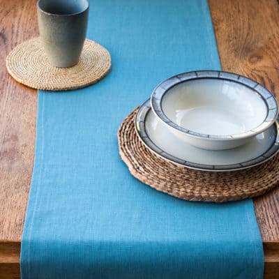 100% Linen Table Runner in Teal Blue