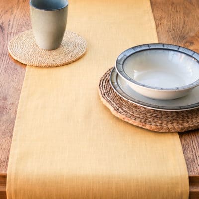 100% Linen Table Runner in Ochre Yellow