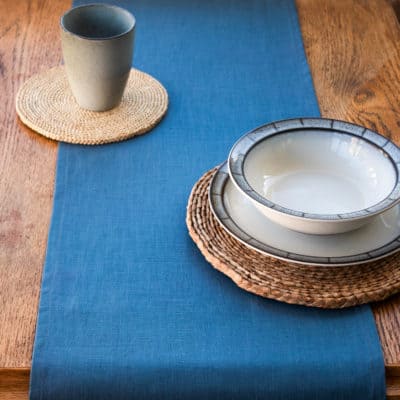 100% Linen Table Runner in Denim Blue