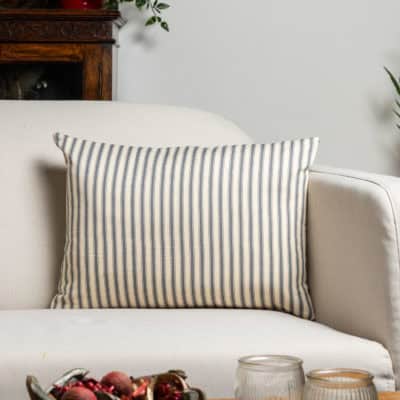 Ivory and Grey Nautical Ticking Boudoir Cushion