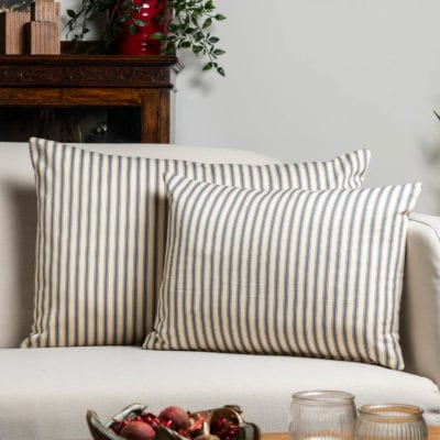 Ivory and Grey Nautical Ticking Boudoir Cushion