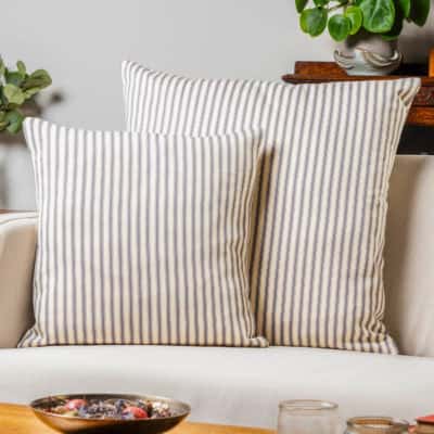 Cream and Grey Nautical Ticking Extra-Large Cushion