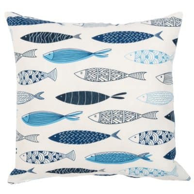 Atlantic Fish Print Cushion in Blue and White