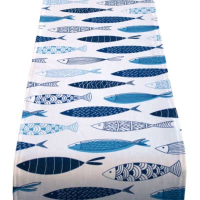 Atlantic Fish Print Table Runner in Blue and White