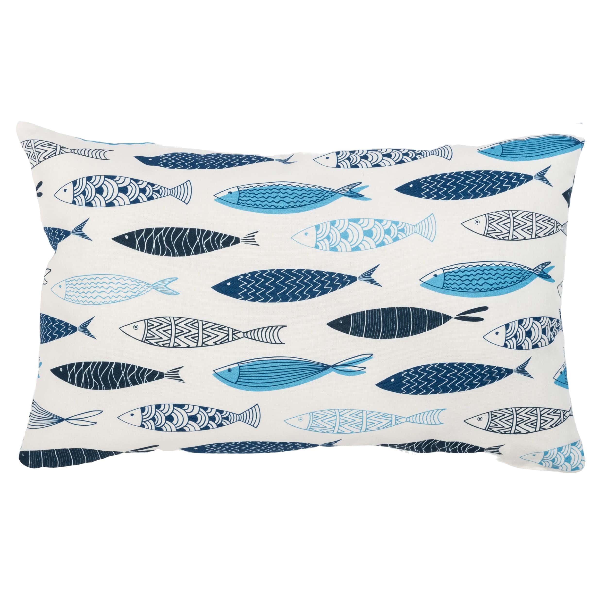 Atlantic Fish Print XL Rectangular Cushion in Blue and White