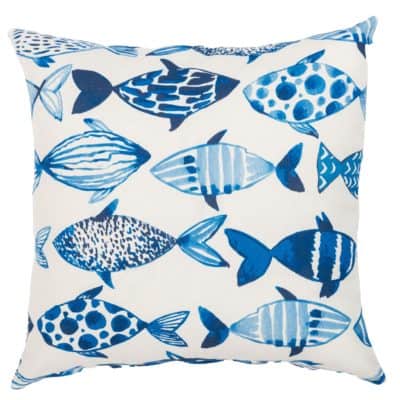 Tropical Fish Print Cushion in Blue and White
