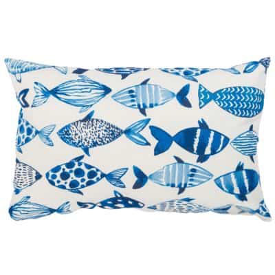 Tropical Fish Print XL Rectangular Cushion in Blue and White
