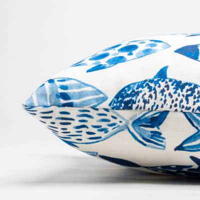 Tropical Fish Print XL Rectangular Cushion in Blue and White