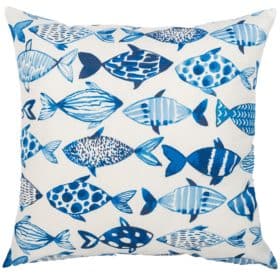 Tropical Fish Print Extra-Large Cushion in Blue and White