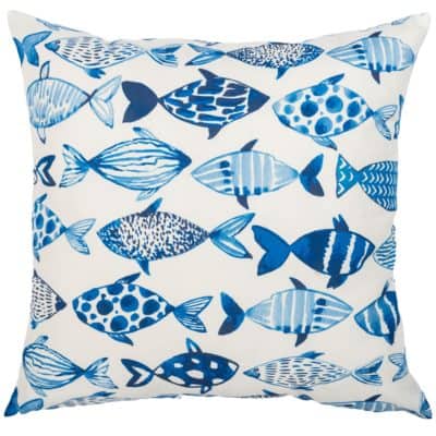 Tropical Fish Print Extra-Large Cushion in Blue and White