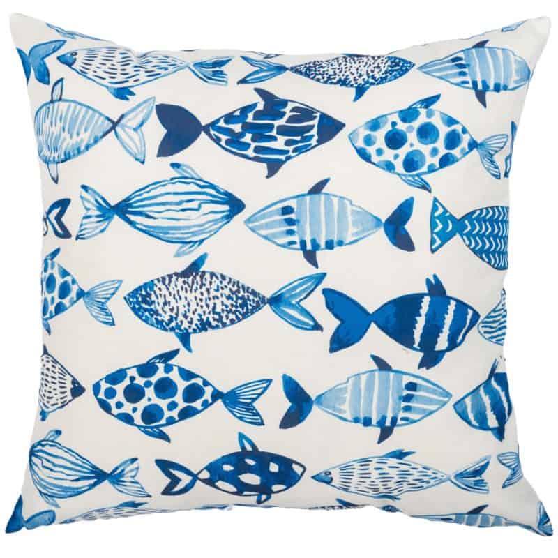 Tropical Fish Print Extra-Large Cushion in Blue and White