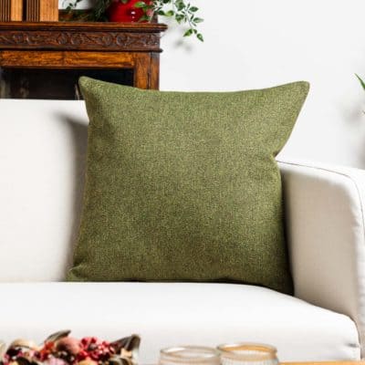 Classic Herringbone Tweed Cushion in Vintage Green