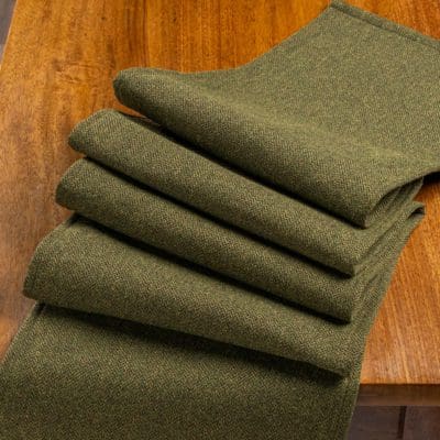 Classic Herringbone Tweed Table Runner in Vintage Green
